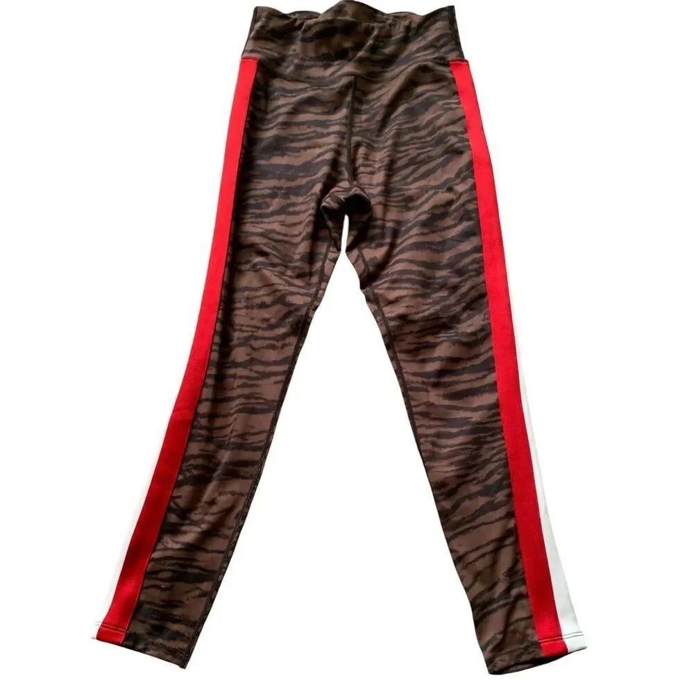 Pam & Gela Move Fast brown Animal Print side Stripe LEGGINGS Pants sz S